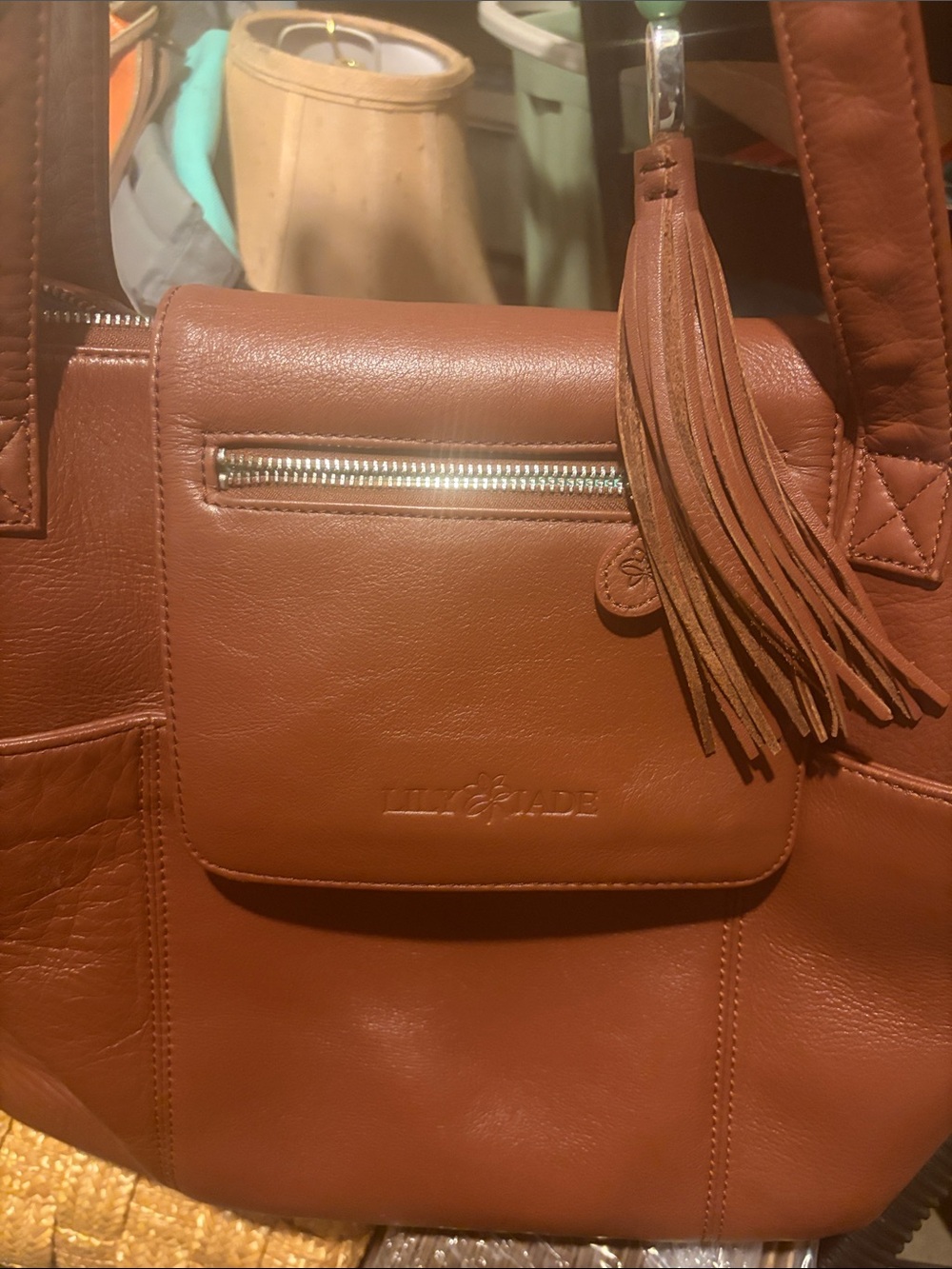 Lily and Jade Brown Leather diper bag with Tassel Accent